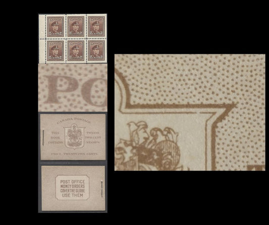 Lot 325 Canada #BK33aEIId 1942-1947 War Issue, A Complete 25c English Booklet, 2 Panes Of 6 2c Brown, Front Cover IId, Type 1 Cover, 6c Airmail Rate Page, CBN-NNNN, Inner Frameline of Shield Broken