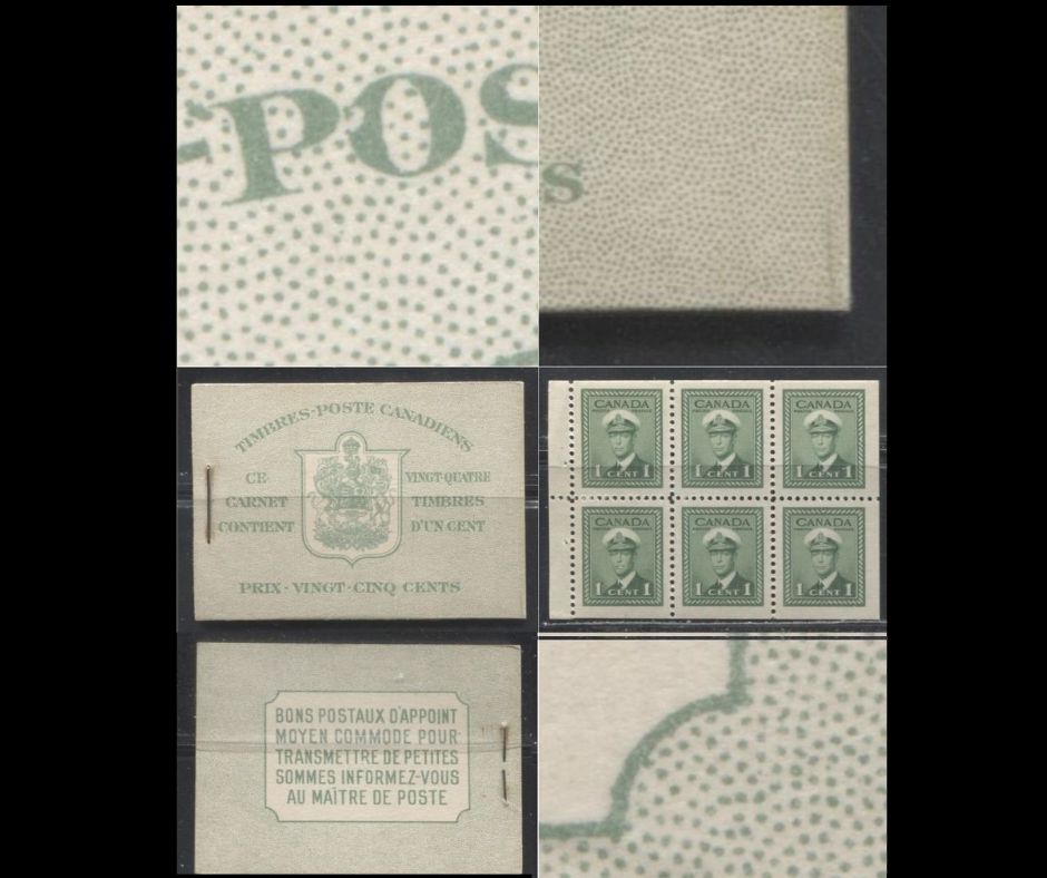 Lot 341 Canada (C) #BK32d 1942-1949 War Issue,Type II, Complete French Booklet, Horizontal Ribbed Paper, Harris Front Cover Type IIk, Back Cover Type Diii, 7c & 6c Airmail Rates Page, and Cutting Guideline On Lower Right Front Cover, Paper CBN-XXXXX
