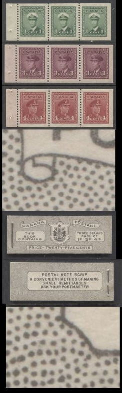 Lot 363 Canada (C) #BK38aE 1942-1947 War Issue, A Partial 25c English Booklet With 1c Green, 3c Rose Violet & Dark Carmine, Panes Of 3. Front Cover IVb, Back Cover Hai, Type II Cover, 7c & 6c Rates, 'Postmaster', Paper CBN-BBBBB