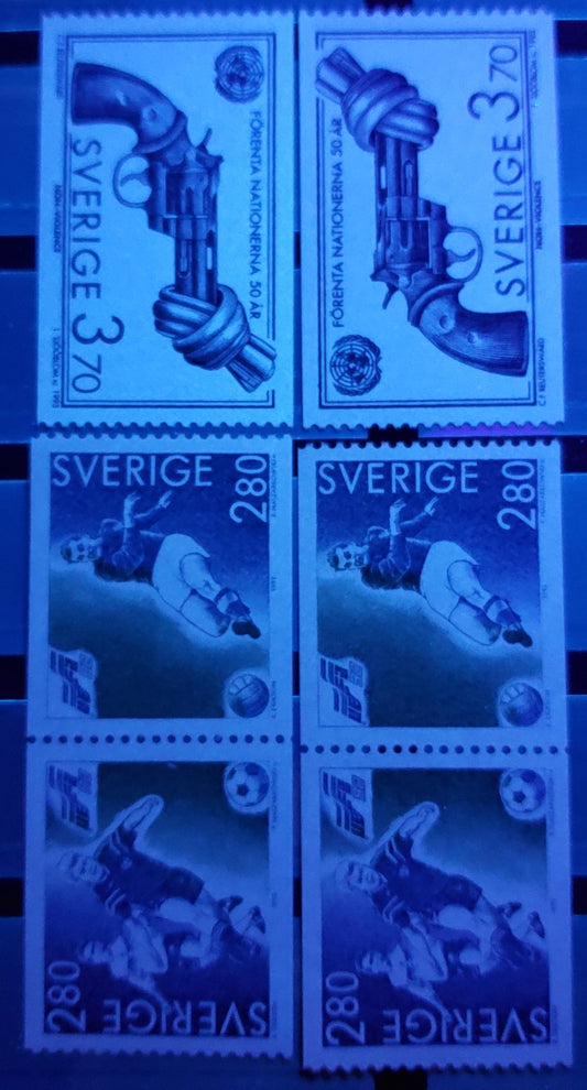 Sweden SC#1941/2132 1992 European Soccer Championships - 1995 50th Anniversary Of UN Issues, On DF and NF Papers, 2 VFNH Singles And Two Coil Pairs, Click on Listing to See ALL Pictures, Estimated Value $10