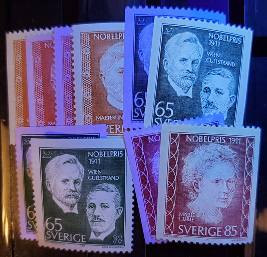 Lot 13 Sweden SC#909-913 1971 Nobel Prize Winners, With and Without Tagging, 10 VFNH Singles, Click on Listing to See ALL Pictures, Estimated Value $15