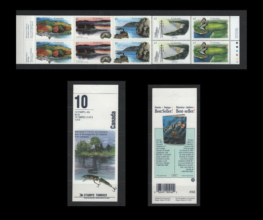 Canada #BK145bvar 1992 Heritage Rivers Issue, A VFNH Complete Booklet Open HB Cover,  Pane With Inscriptions,  On NF/DF1 Coated Papers Paper, Red Dot Above Hills & Regretful Swimmer Varieties, Appear To Be Tertiary Or Constant