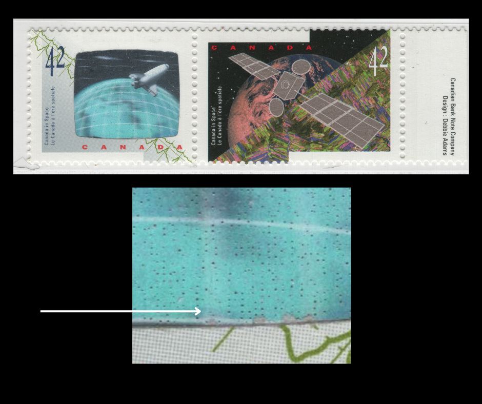 Canada #1442avar 42c Multicoloured Anik E2 Satellite & Astronauts Achievements, 1992 Canada In Space Issue, A VFNH Se-Tenant Pair Quasi-Low Orbit: Map Cut Just Below Tip Of Lake Superior, NF/DF1 Vertical Ribbed Coated Papers Paper