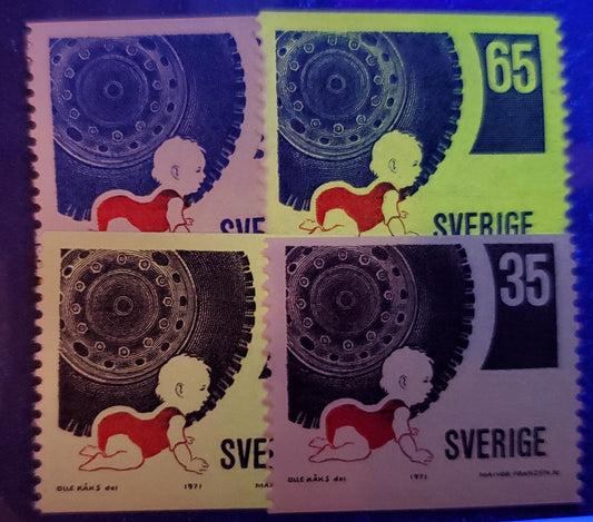 Lot 18 Sweden SC#896-897 1971 Publicity For Road Safety Issue, With and Without Tagging, 4 VFNH Singles, Click on Listing to See ALL Pictures, Estimated Value $5