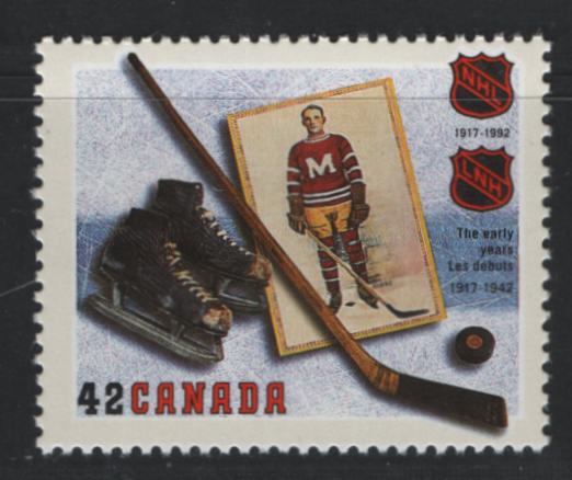 Canada #1443var 42c Multicoloured The Early Years, 1992 NHL Issue, A VFNH Single On  DF1/DF2 Harrison Paper With Smooth PVA Gum, Normal Is DF1/DF1 Harrison Paper