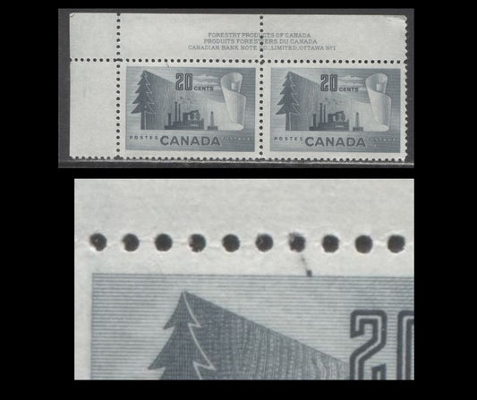 Lot 209 Canada #316var 20c Slate Paper Mill, 1952-1956 Industry Definitives, A VFNH Plate 1 Inscription Pair, Spur on Upper Frame, Unlisted in Unitrade, Could Be Semi-Constant