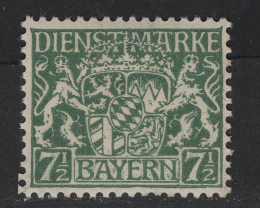 Bavaria SC#O9 (Mi #25ya) 7.5pf Dark Green Coat Of Arms, 1916-1920 Official Issue, A VFOG Single On Paper Type Y, As Described In Michel