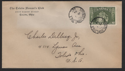 Lot 237 Canada (C) #209 10c Olive Green Loyalist Statue, 1934 Loyalist Issue, A Fine Used Cover, FDC With Light Age Discoloration, beautifully Addressed
