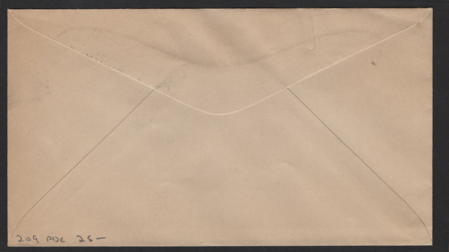 Lot 237 Canada (C) #209 10c Olive Green Loyalist Statue, 1934 Loyalist Issue, A Fine Used Cover, FDC With Light Age Discoloration, beautifully Addressed