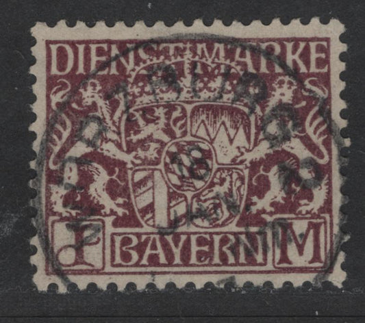 Lot 170 Bavaria SC#O18 (Mi #24vc) 1m  Blackish Brown Purple Coat Of Arms, 1916-1920 Official Issue, A VF Used Single On Paper Type V, As Described In Michel, Postal Cancels