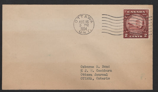 Lot 239 Canada (C) #210 2c Red Brown New Brunswick Seal, 1934 New Brunswick Issue, A Fine Used Cover, Mild Toning