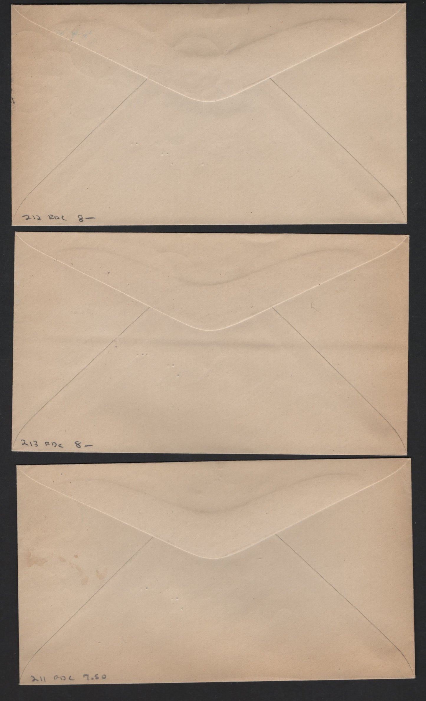 Lot 240 Canada (C) #211-213 1c - 3c Green - Carmine Princess Elizabeth - King George V & Queen Mary, 1935 KGV Silver Jubilee Issue, 3 Fine Used Covers, Set Of 3 FDCs, Franked With A Strip Of 1c, Pair Of 2c & 3c, Some Age Discoloration Of The Envelope.