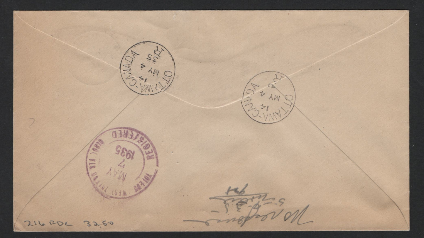 Lot 244 Canada (C) #216 13c Dark Blue Royal Yacht Britannia Issue, 1935 KGV Silver Jubilee Issue, A Fine Used Cover, Affected By Mild Edge Toning