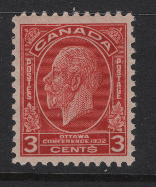 Lot 253 Canada #192 3c Deep Scarlet King George V, 1932 Imperial Economic Conference Issue, A VFNH Single, Paper BABN-O, Perf 11.1x10.8, 17.75x22mm Design, Very Hard to Find This Well Centered Despite The Modest Unitrade Value.