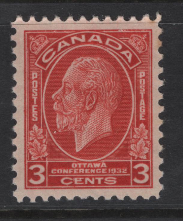 Lot 254 Canada #192 3c Deep Scarlet King George V, 1932 Imperial Economic Conference Issue, A VFNH Single, Paper BABN-O, Perf 11.1x10.8, 17.75x22mm Design.