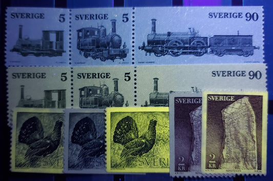 Sweden SC#1119/1136 1975 Capercaille & Rok Stone - 1975 Trains issues, With Strong And Weak Tagging, 11 VFNH Singles, Click on Listing to See ALL Pictures, Estimated Value $15