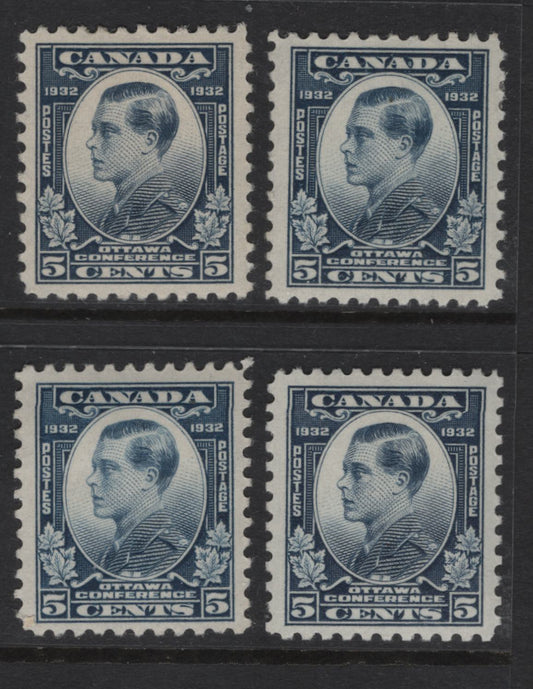 Lot 265 Canada (C) #193 5c Dull Blue -Deep Steel Blue Prince of Wales, 1932 Imperial Economic Conference Issue, 4 VFOG Singles, Various Shades, Papers & Perfs