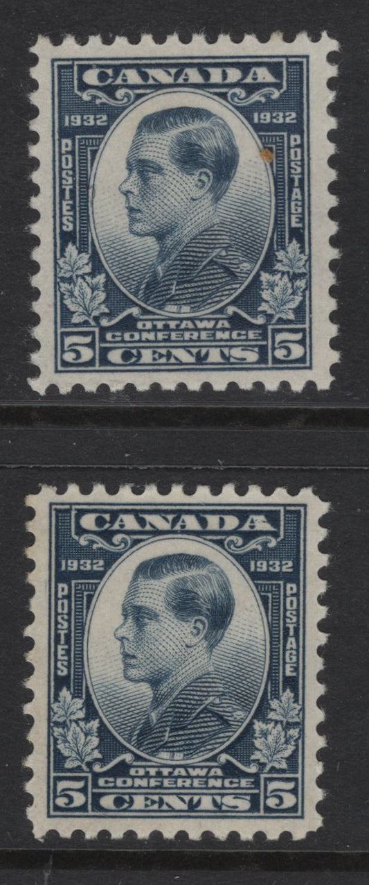 Lot 266 Canada (C) #193 5c Steel Blue Prince of Wales, 1932 Imperial Economic Conference Issue, 2 VFOG Singles, Paper BABN-D, Perfs 10.8 & 10.75x10.8, Design Size 17.9x22.
