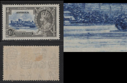 Lot 266 Antigua SC#78 1.5d Gray Black & Ultramarine King George V & Castle, 1935 Silver Jubilee Issue, 4 VFOG Single, Two Dots In Water Below Chapel, Unlisted In Gibbons