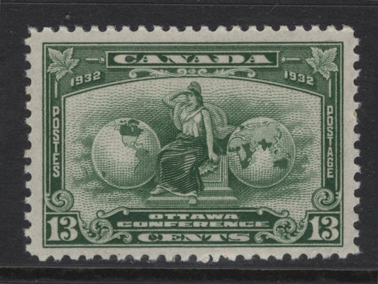 Lot 267 Canada (C) #194 13c Green Britannia, 1932 Imperial Economic Conference Issue, A VFNH Single, Paper BABN-H, Perf 10.9x10.7, 34.5x23.4mm Design.