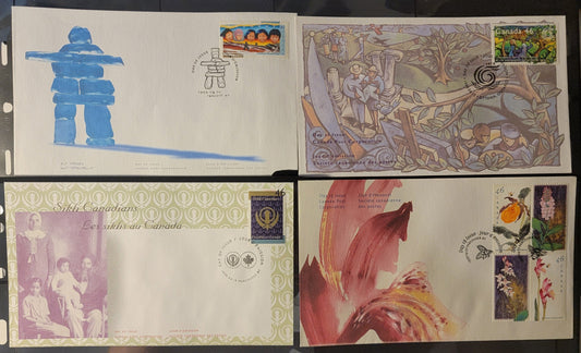 Canada #1784-1790 46c Multicoloured Indigenous Children - Orchids, 1999 Nunavut - Orchids Of Canada Issue, 4 VF Canada Post FDC's Franked With Singles & A Se-Tenant Block On DF & HB Envelopes