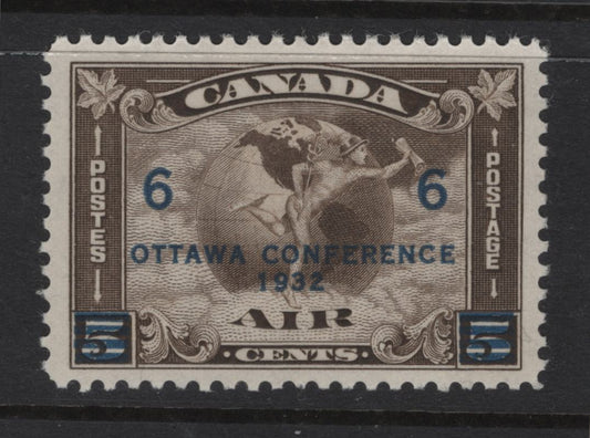 Lot 273 Canada #C4 6c on 5c Light Olive Brown Mercury With Scroll & Globe, 1932 Airmail Issue, A VFJOG Single, Paper BABN-V, Perf 10.85x10.75