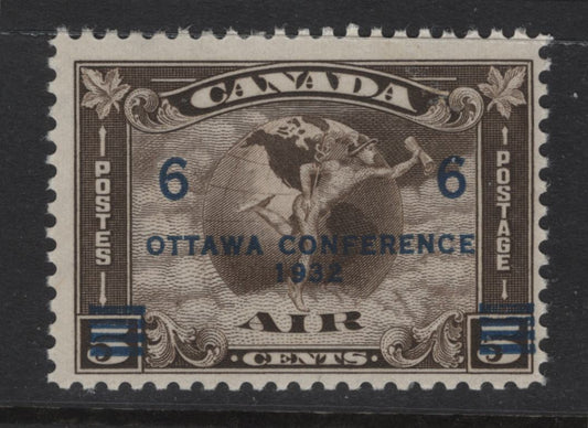 Lot 276 Canada (C)  #C4 6c on 5c Deep Olive Brown Mercury With Scroll & Globe, 1932 Airmail Issue, A FNH Single, Paper BABN-V, Perf 10.85x10.8