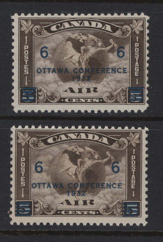 Lot 277 Canada #C4 6c on 5c Deep Olive Brown - Olive Brown Mercury With Scroll & Globe, 1932 Airmail Issue, A FNH Single, Paper BABN-EE, Perf 10.85x10.8