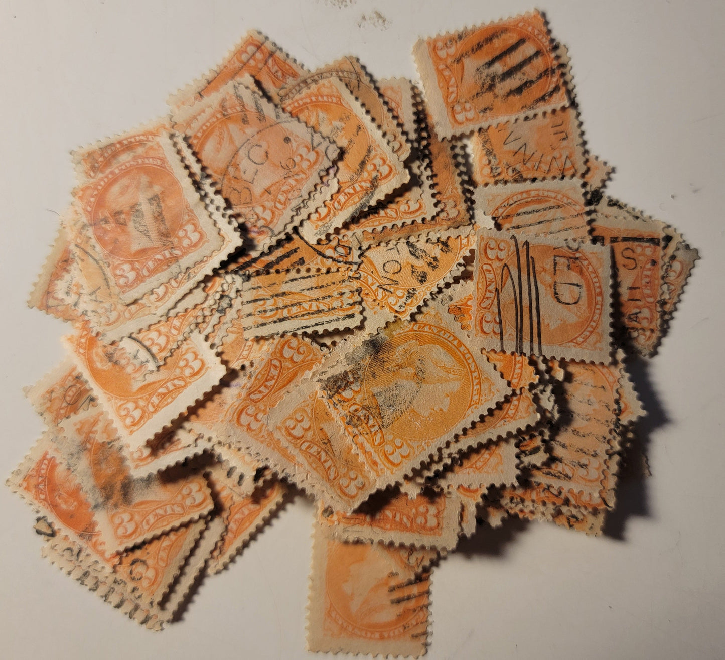 Lot 277 Canada #41 3c Vermillion Queen Victoria, 1888-1897 Small Queen Issue, 199 Very Good Used Singles, All Second Ottawa Printings, Mostly VG On Account Of Centering, Few Better With Heavy Cancels, Short Perfs