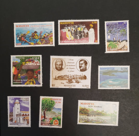 Lot 278B Mayotte (Comoro Islands) SC#268/278 2011 Grand Mosque Of Mtsapere - Karehani Lake, 9 VFNH Singles, Click on Listing to See ALL Pictures, 2017 Scott Cat. $15.75