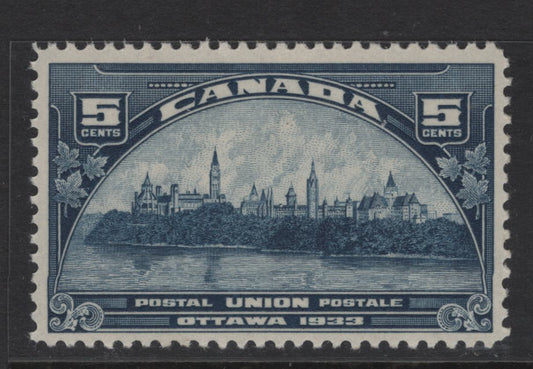 Lot 280 Canada #202 5c Dull Prussian Blue Parliament Buildings, 1933 UPU Meeting Issue, A VFNH Single, Paper BABN-EE, Perf 10.85x10.8