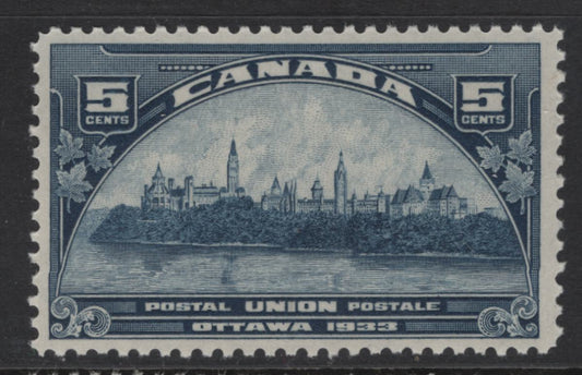 Lot 281 Canada #202 5c Dull Blue Parliament Buildings, 1933 UPU Meeting Issue, A VFNH Single, Paper BABN-D, Perf 10.9x10.8