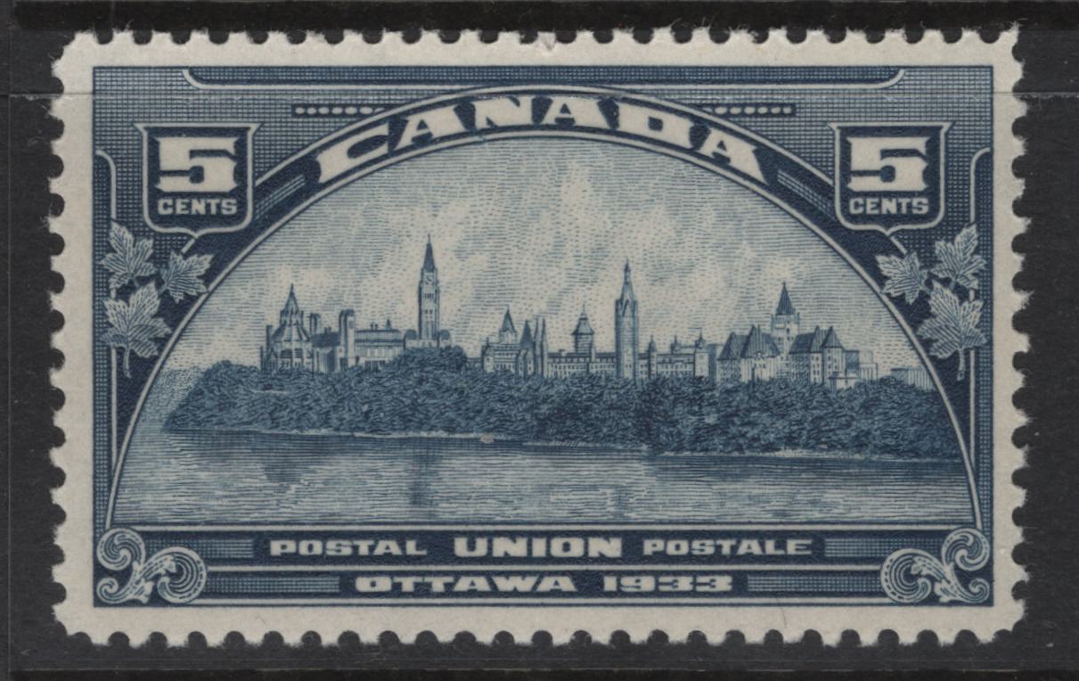 Lot 286 Canada #202var 5c Dull Blue Parliament Buildings, 1933 UPU Meeting Issue, A VFOG Single, Paper BABN-X, Perf 10.9x10.8