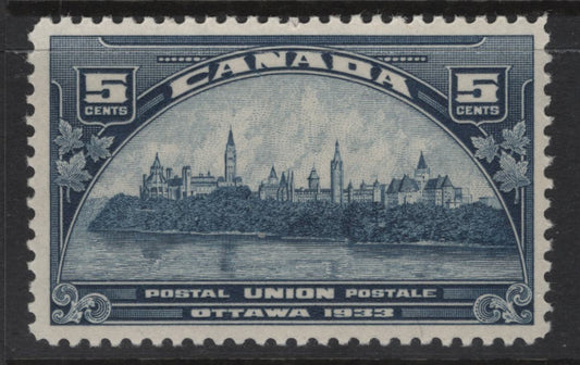 Lot 286 Canada #202var 5c Dull Blue Parliament Buildings, 1933 UPU Meeting Issue, A VFOG Single, Paper BABN-X, Perf 10.9x10.8