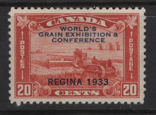 Lot 291 Canada (C)  #203 20c Dull Vermillion Harvesting Wheat, 1933 Grain Exhibition Issue, A VFOG Single, Paper BABN-D, Perf 10.9x10.8, Disturbed Gum, But Fully Presentable.