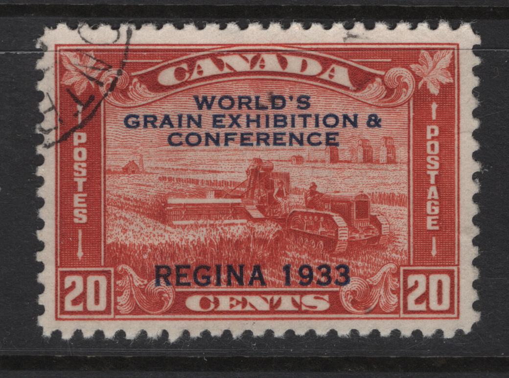 Lot 292 Canada #203 20c Light Brownish Vermillion Harvesting Wheat, 1933 Grain Exhibition Issue, A Very Fine Used Single, Paper BABN-D, Perf 10.9x10.8, Beautifully Centered, Lightly Cancelled Example.