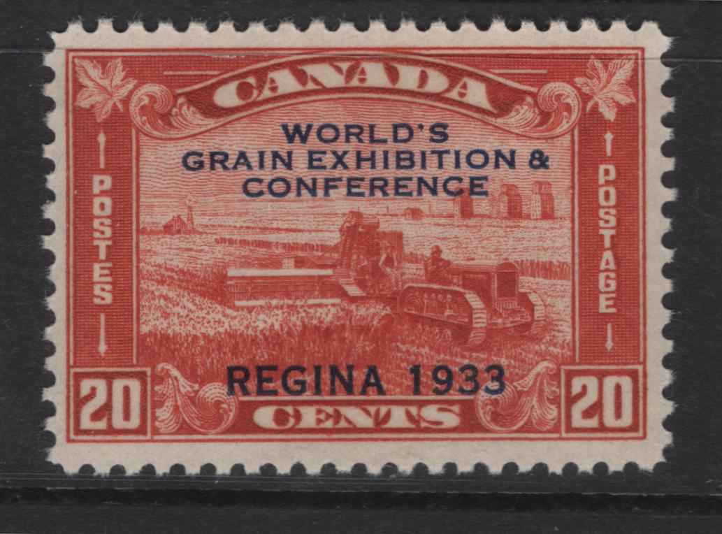 Lot 293 Canada #203 20c Vermillion Harvesting Wheat, 1933 Grain Exhibition Issue, A VFOG Single, Paper BABN-U, Perf 10.9x10.8