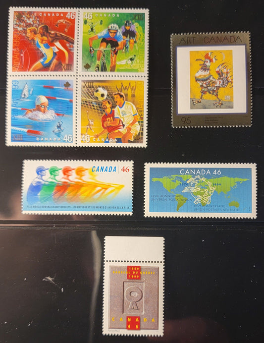 Canada #1799-1806 46c Multicoloured Quebec Bar Association Logo - UPU Emblem On World Map, 1999 Quebec Bar Association - 125th Anniversary Of UPU Issues, 4 VFNH Singles & Se-Tenant Block