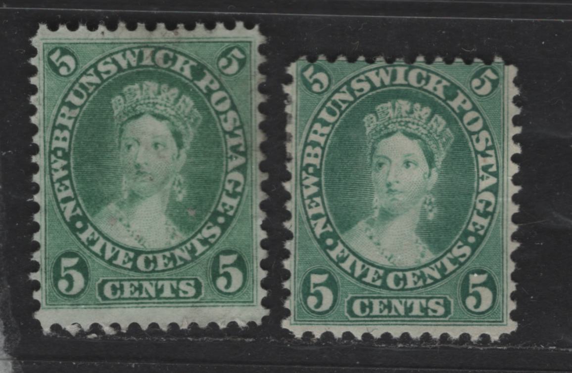 Lot 301 New Brunswick #8, 8a 5c Yellow Green & Blue Green Queen Victoria, 1860-1867 Cents Issue, 2 Fine Unused & Used Singles Perf. 12, Yellow Green Lightly Used, Blue Green Unused