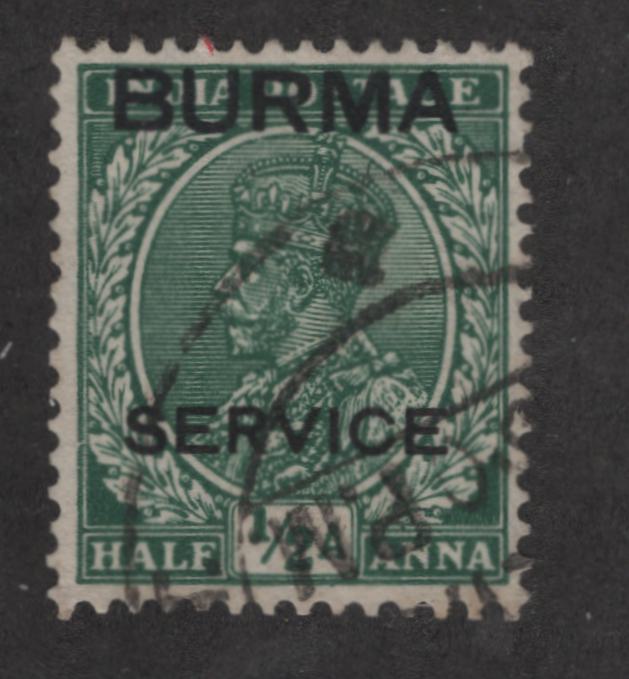 Lot 92 Burma SG#O2w 1/2a Green King George V, 1937-1938 Burma Service Overprints On King George V Keyplate Issue Of India, A VF Used Single With Inverted Multiple Star Watermark