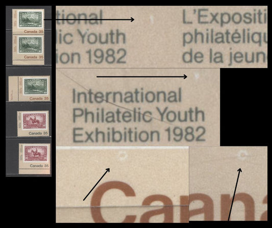 Lot 305 Canada #911-912var 35c Multicoloured Mountie & Mt. Hurd, 1982 Canada '82 Issue, 5 VFNH Singles, All With Unlisted, and Potentially Constant or Tertiary Varieties, Various Papers