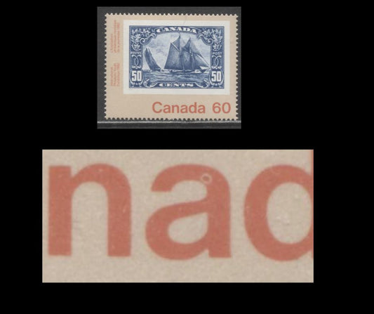 Lot 307 Canada #913var 60c Multicoloured Bluenose, 1982 Canada '82 Issue, A VFNH Single, With Donut Flaw On "A" Of "Canada", DF/DF2-fl Paper