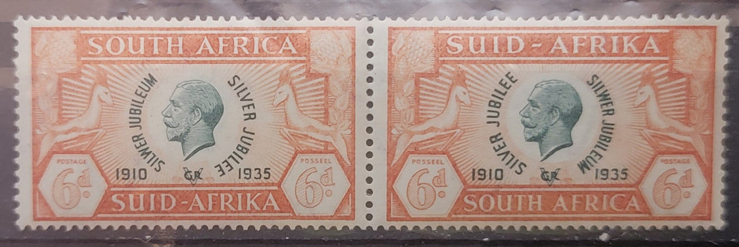 Lot 307 South Africa (C) SG#67 6d Green & Orange King George V, 1935 Silver Jubilee Issue, A VFOG Pair