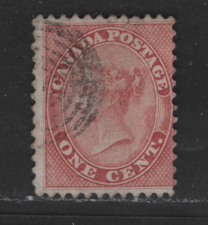 Lot 309 Canada # 1c Rose Queen Victoria, 1859-1867 First Cents Issue, A Good Used Single Perf. 12, VG Centering, Small Tear Above "O" Of Postage