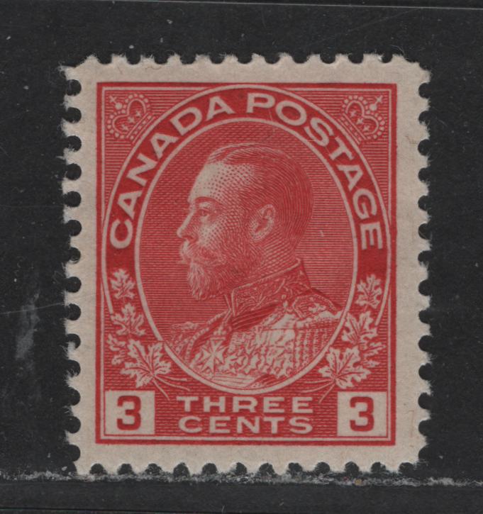 Lot 319 Canada #109 3c Carmine King George V, 1911-1928 Admiral Issue, A VFOG Single Die 1, Dry Printing