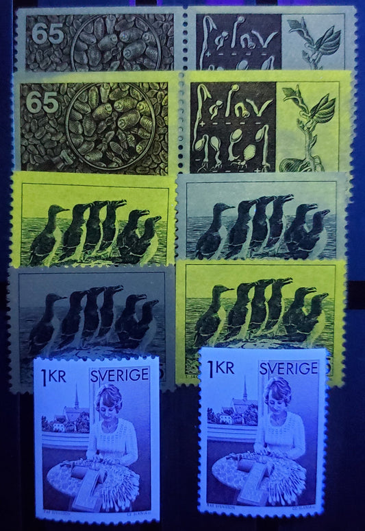 Lot 30A Sweden SC#1155/1162a 1976 Razor Billed Auks - 1976 Swedish Seed Testing Centenary Issues, With Strong and Weak Tagging 10 VFNH Singles, Click on Listing to See ALL Pictures, Net Est. $10