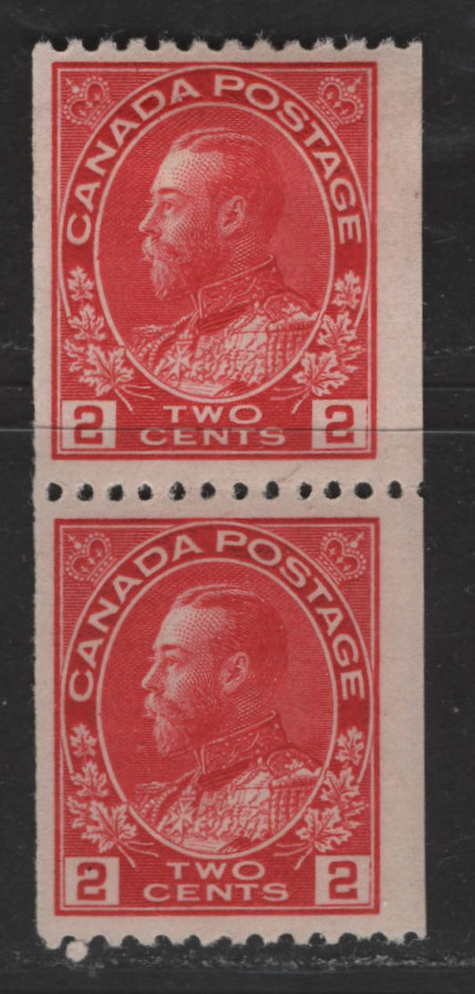 Lot 322 Canada #132ii 2c Deep Rose Red King George V, 1911-1928 Admiral Issue, A Fine OG Pair Wet Printing, Perf. 12 Horizontally