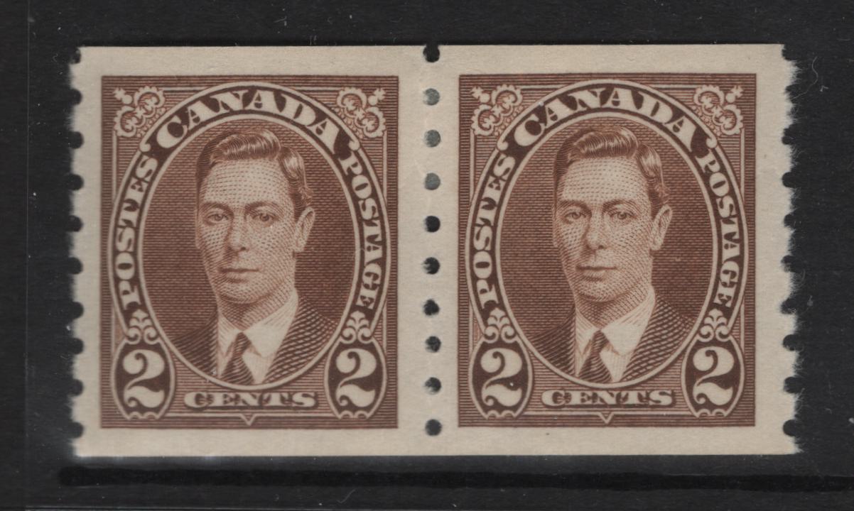 Lot 327 Canada SC#239 2c Brown King George VI, 1938-1942 Mufti Issue, A VFOG Coil Pair Rotary Bar Perforation, 3.5 mm Spacing, Paper/Gum Type CBN-AAA
