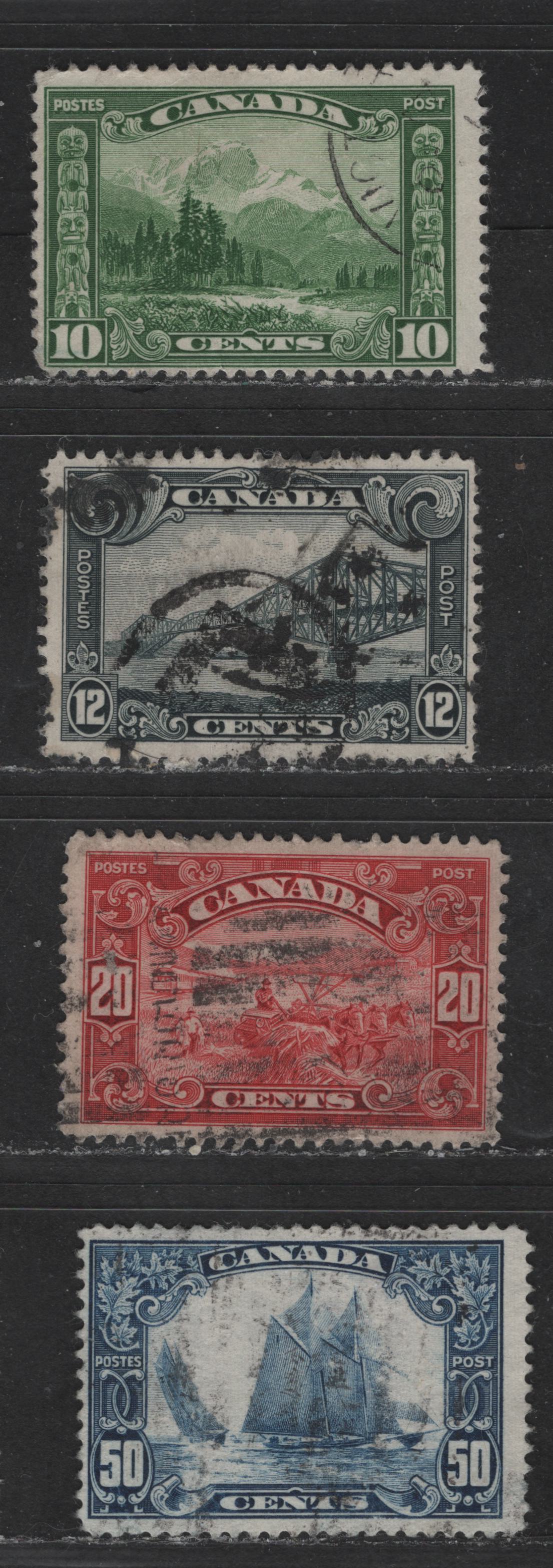 Lot 327 Canada #155-158 10c-50c Green - Blue Mt. Hurd - Bluenose, 1928-1929 Scroll Issue, 4 VG & Fine Used Singles