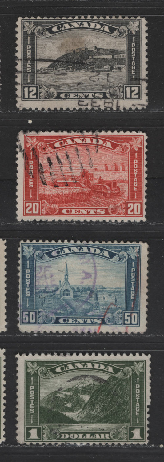 Canada #174-177 12c-$1 Grey Black - Dark Bronze Green Old Quebec Citadel, 1930-1935 Arch Issue, 4 VG & Fine Used Singles All Fine Appearance, 50c With Light Crease